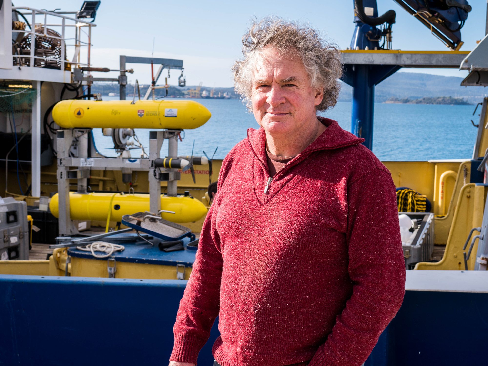 Dr Neville Barrett with the AUV submarine