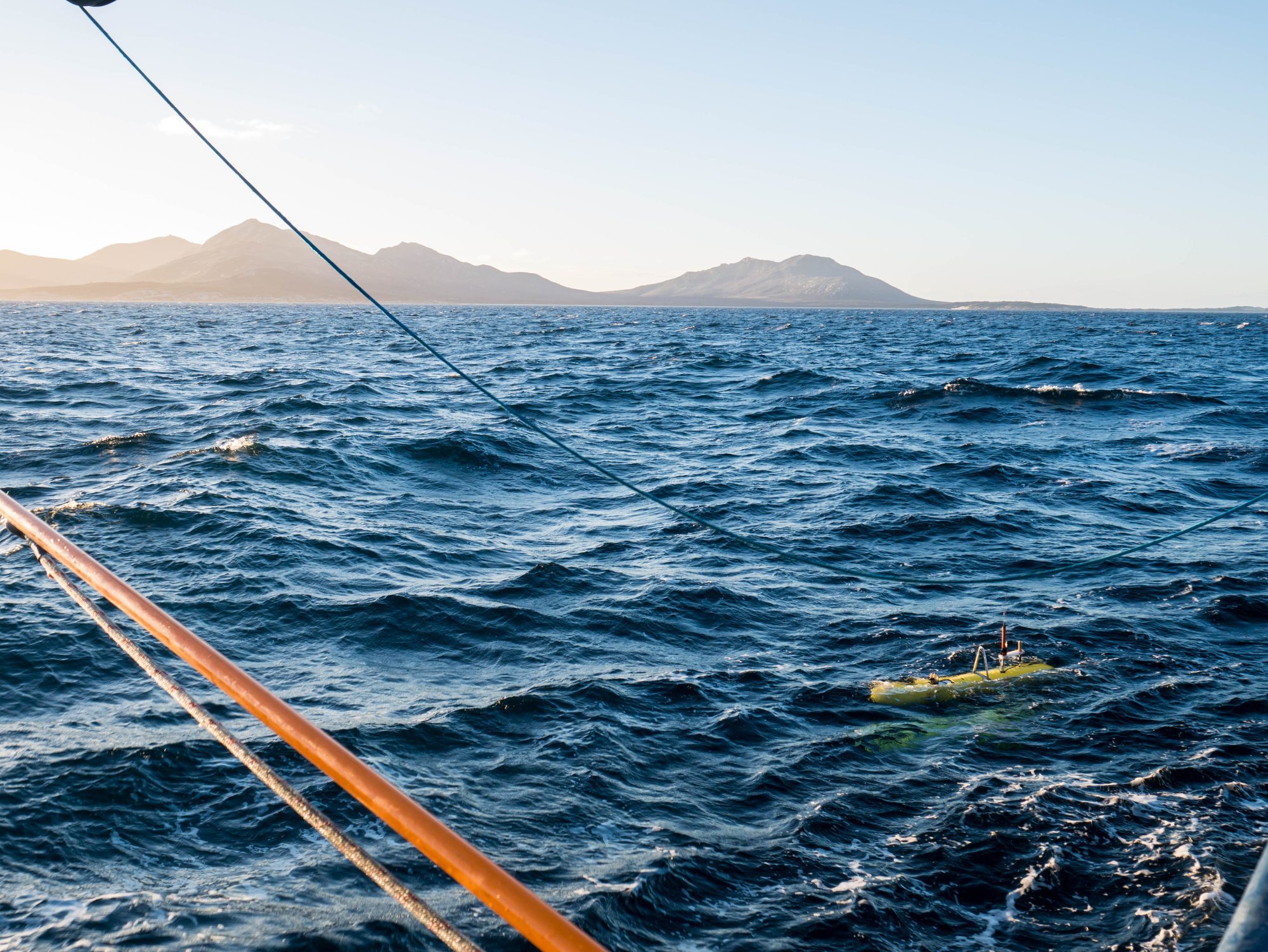 The AUV robot submarine in water off Cape Barren Island